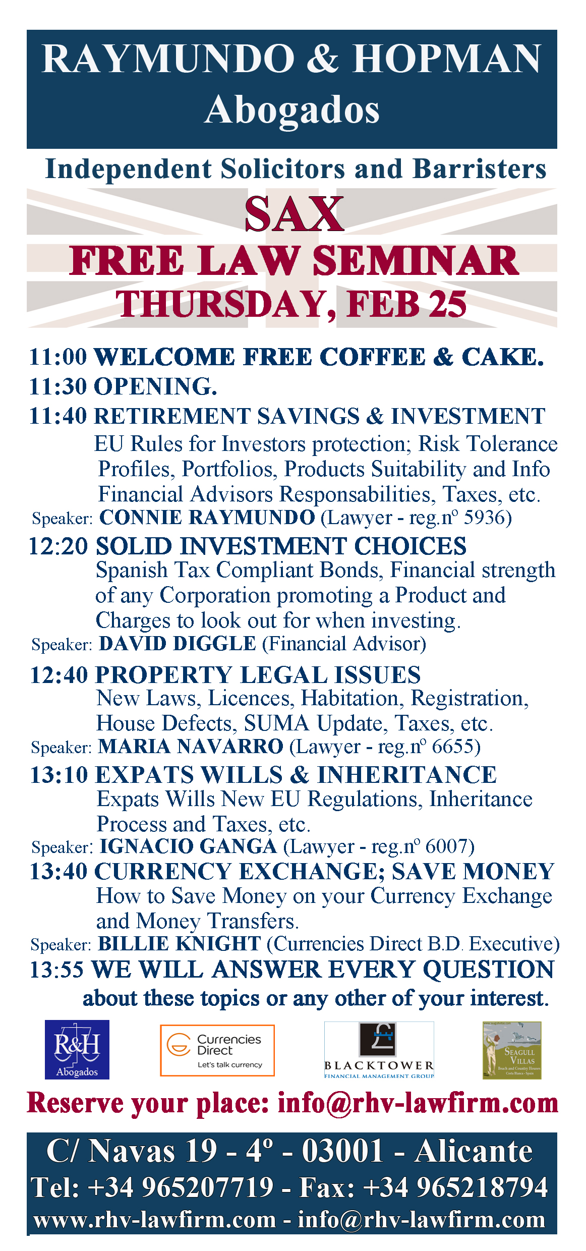 Free Law Seminar - Abogados Alicante, Independent Solicitor, Barristers, Lawyers, Tax Advisors, Conveyance & Property Experts, Architect, Translators, etc.